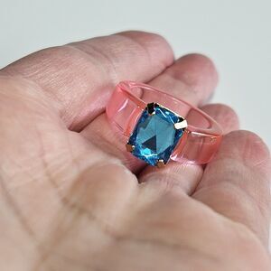 *Sale* Asos Pink Plastic With Blue Crystal Ring Size 6.5